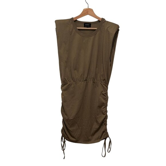 Bardot Toni Shoulder Pad Mini Dress In Olive Green Women size Small - Picture 2 of 16